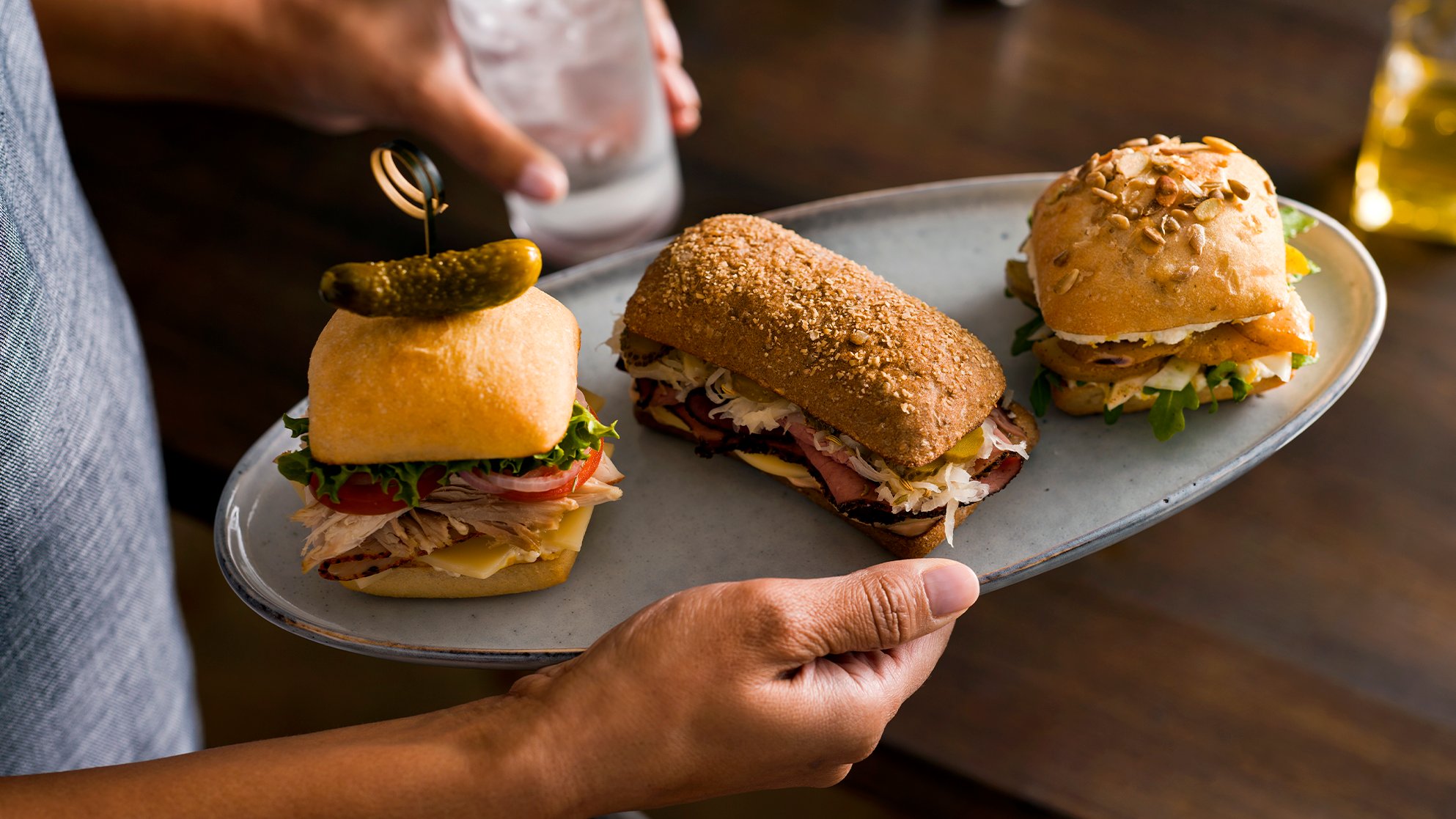 Slider Trio presented on Euro-Bake Assorted Artisan Bread Rolls