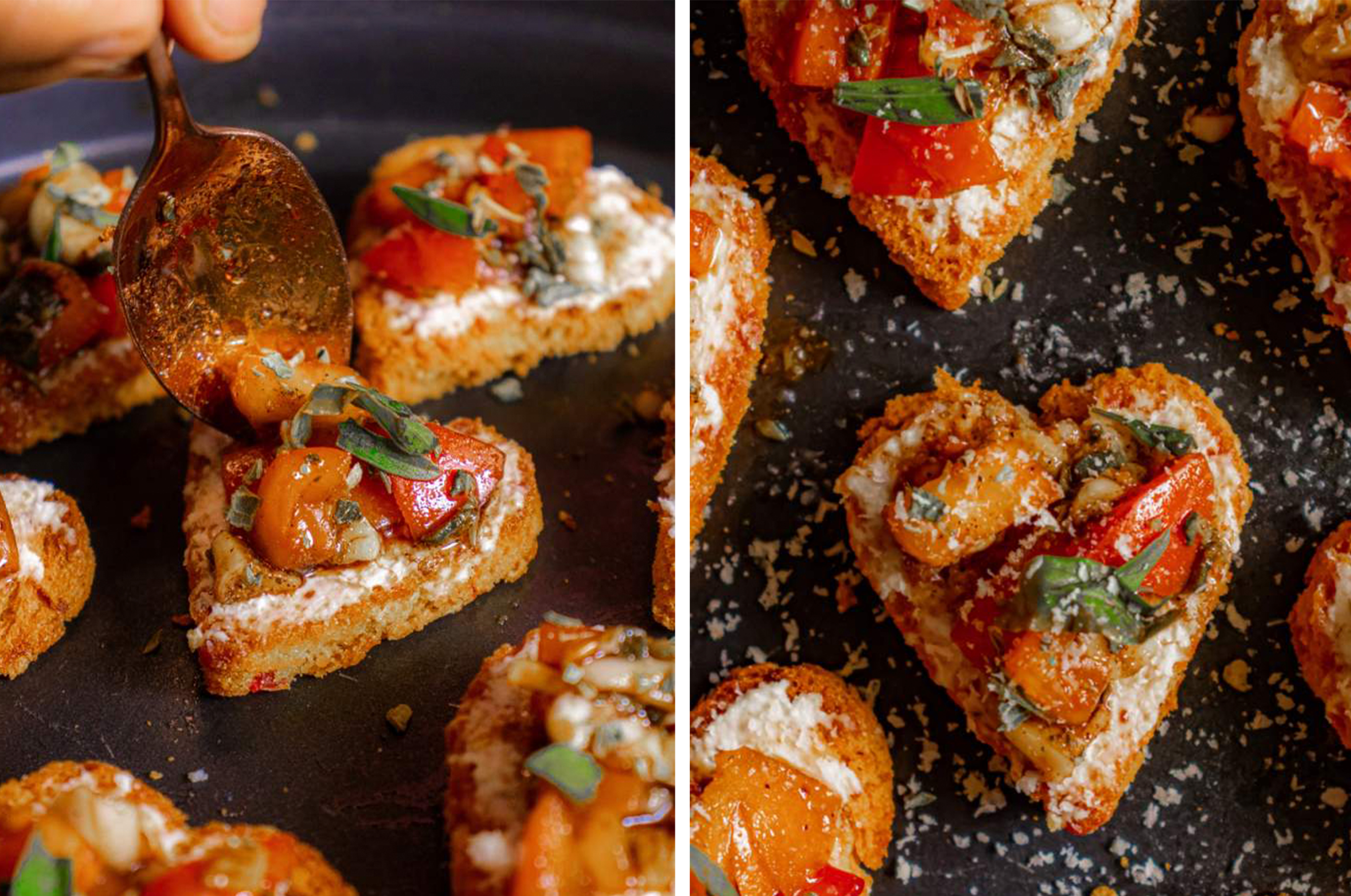 Heart Shaped Bruschetta on Sundried Tomato Garlic Loaf